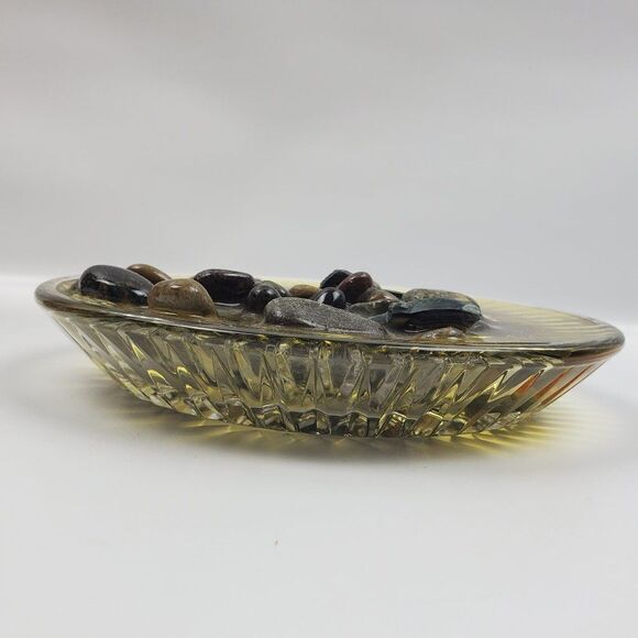Vintage Embedded Raised Fish River Rock Clear Ribbed Glass‎ Dish Paperweight - Picture 5 of 10